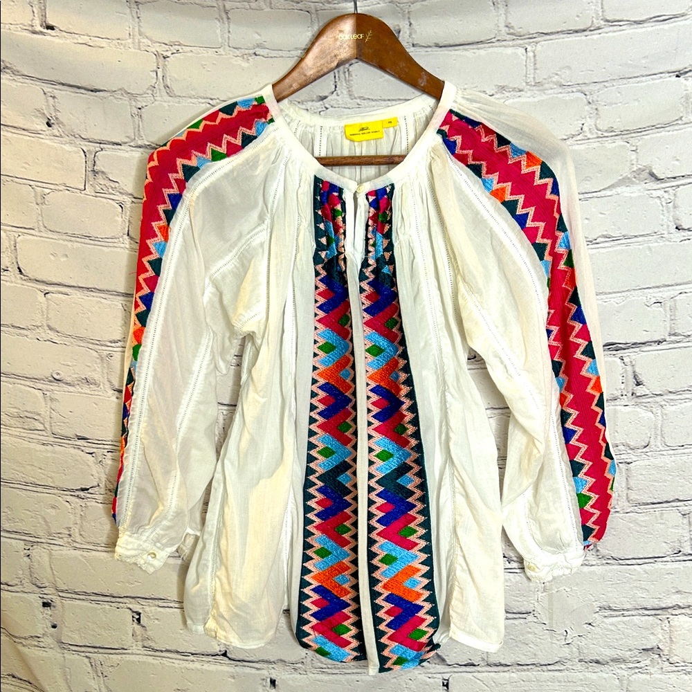 Roberta Roller Rabbit Long Sleeve White W/Colorful Embroidered Top size X-Small